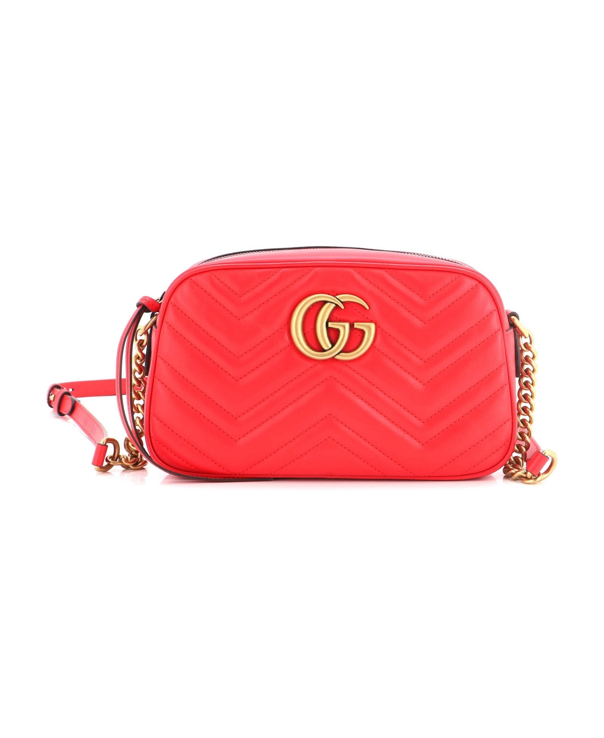 Pre-Owned Gucci Small Gg Marmont Shoulder Bag Matelasse Leather - Red