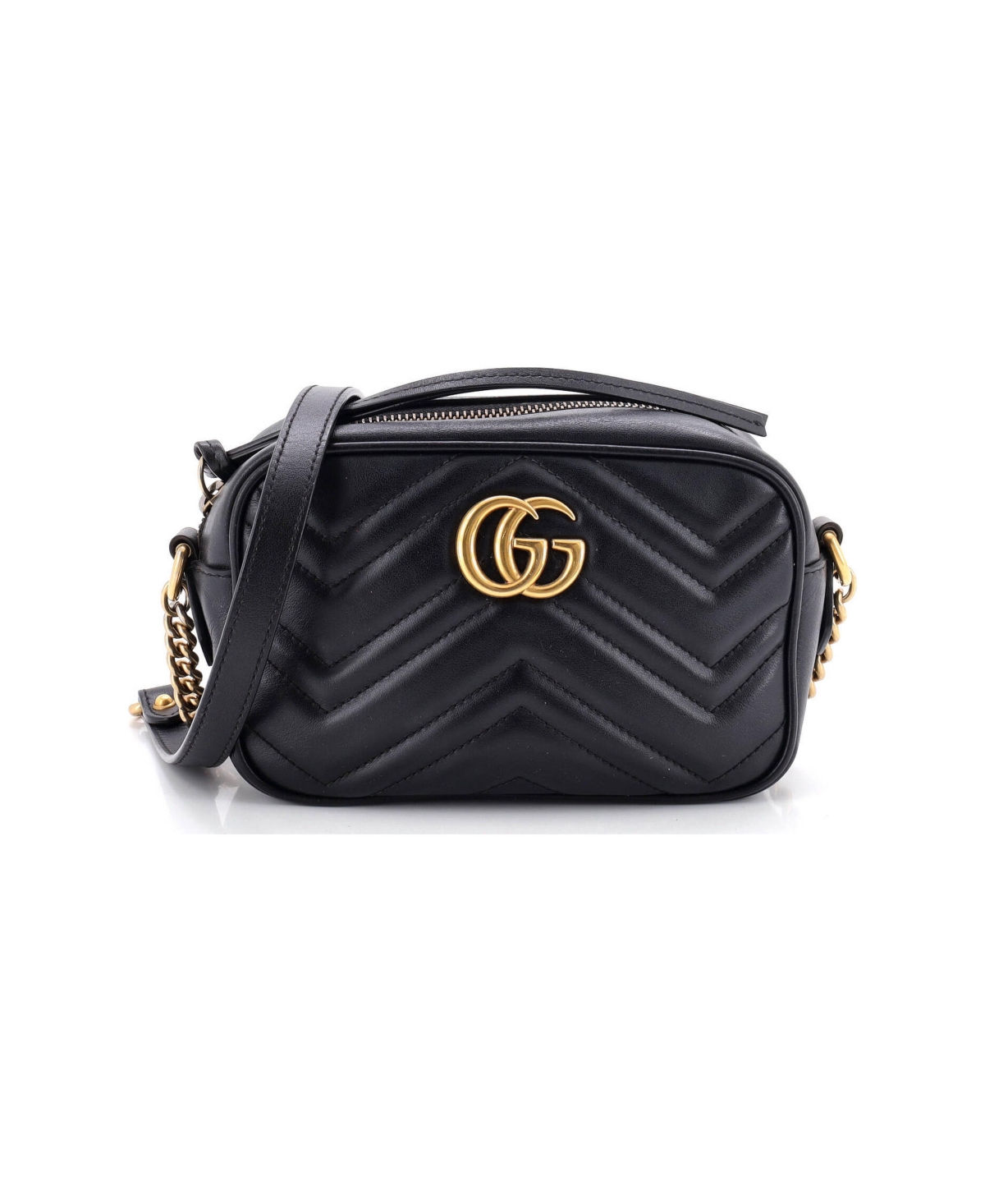 Pre-Owned Gucci Mini Gg Marmont Shoulder Bag Matelasse Leather - Black