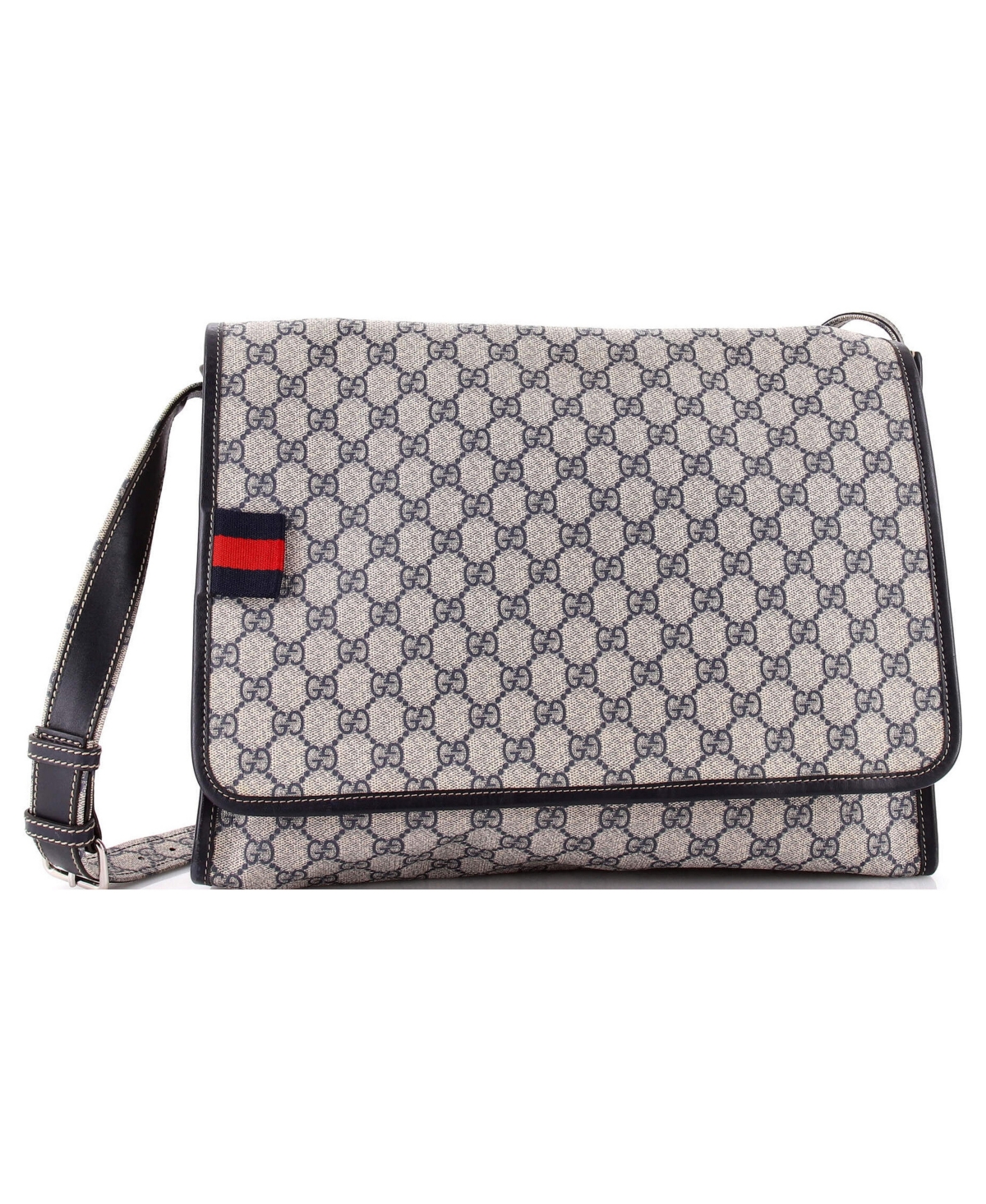 Pre-Owned Gucci Large Web Loop Messenger Gg Coated Canvas - Blue