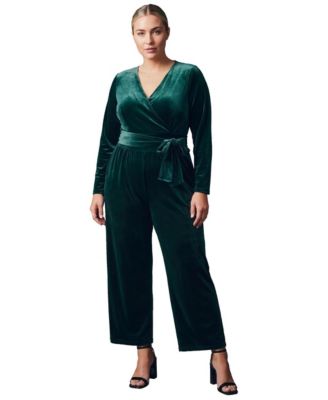 Plus Size Mirabel Wide-Leg Long-Sleeve V-Neck Jumpsuit