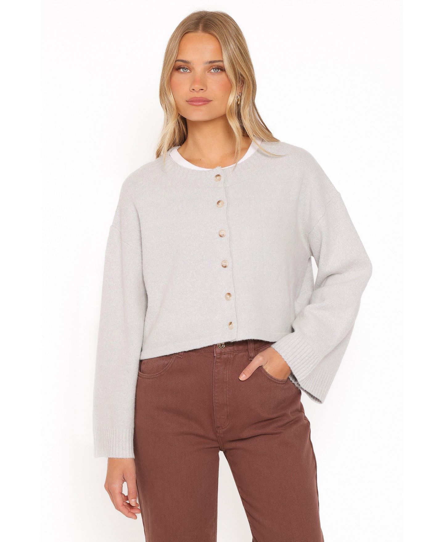 Женский кардиган Petal and Pup Tori Cropped Wide Sleeve, цвет: Серый — фото 5