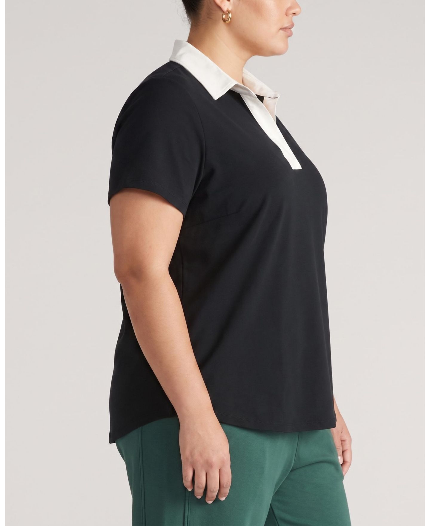 Женский топ Universal Standard Plus Size Varsity French Terry Short-Sleeve Polo, цвет: Чёрный / Белый — фото 4
