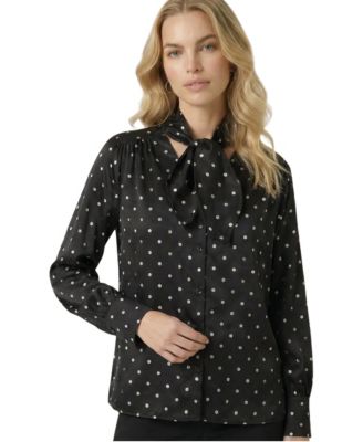 Women's Polka Dot Tie-Neck Long-Sleeve Blouse