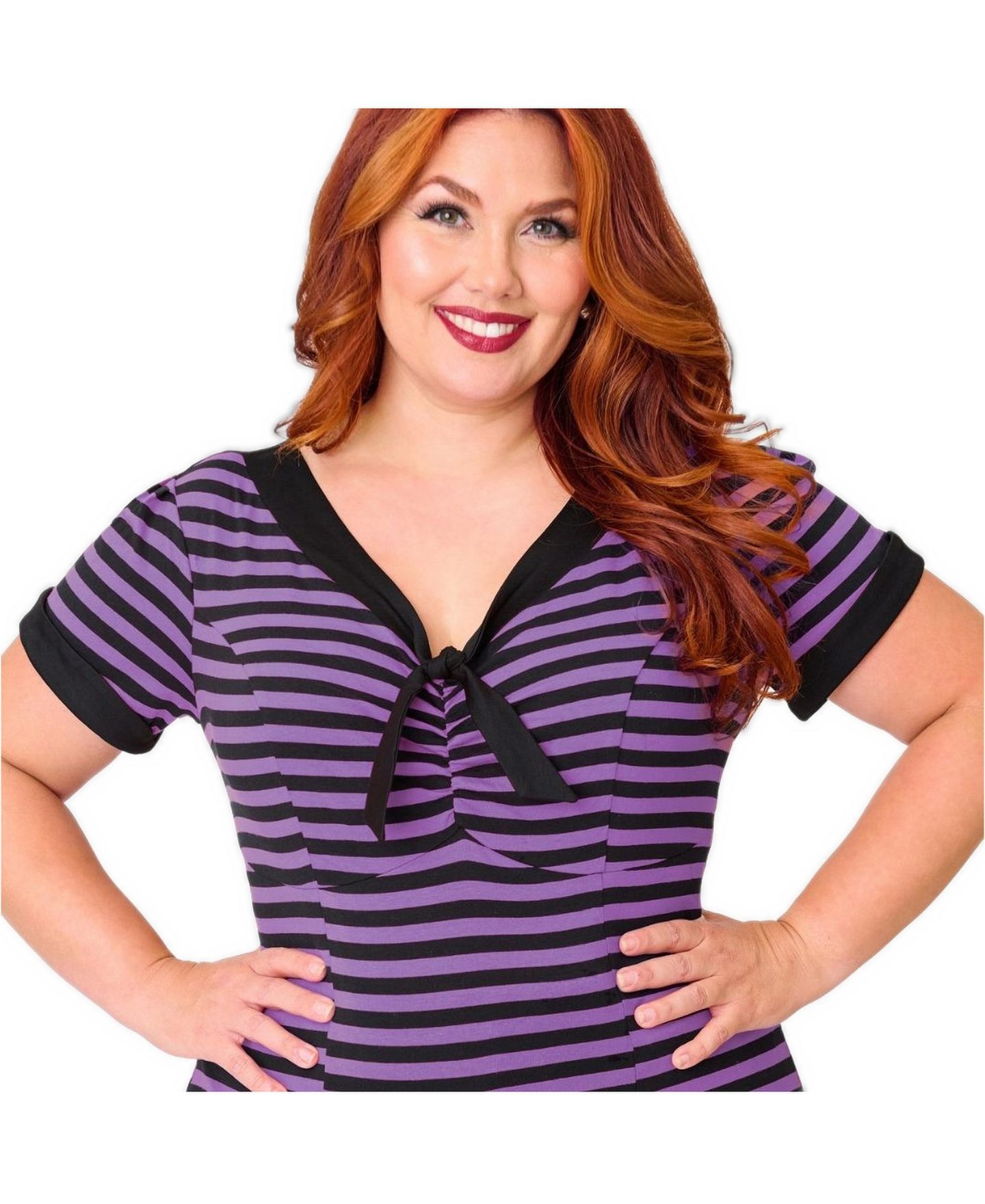 Женский топ Unique Vintage Plus Size V-Neck Bow Short-Sleeve, цвет: Фиолетовый / Чёрный — фото 5
