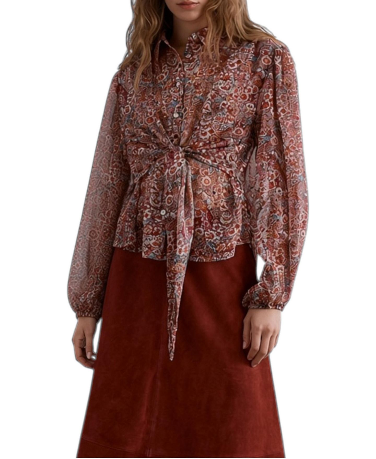 Женская блузка Scalpers Floral-Print Long-Sleeve Tie-Front, цвет: Красный — фото 1