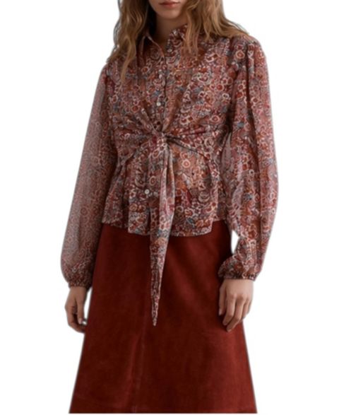 Женская блузка Scalpers Floral-Print Long-Sleeve Tie-Front, цвет: Красный