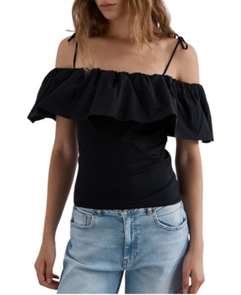 Женский топ Scalpers Bardot Ruffle, цвет: Чёрный