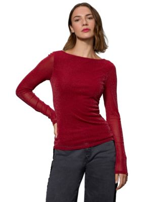 Petite Sparkle Boatneck Long-Sleeve Lined T-Shirt