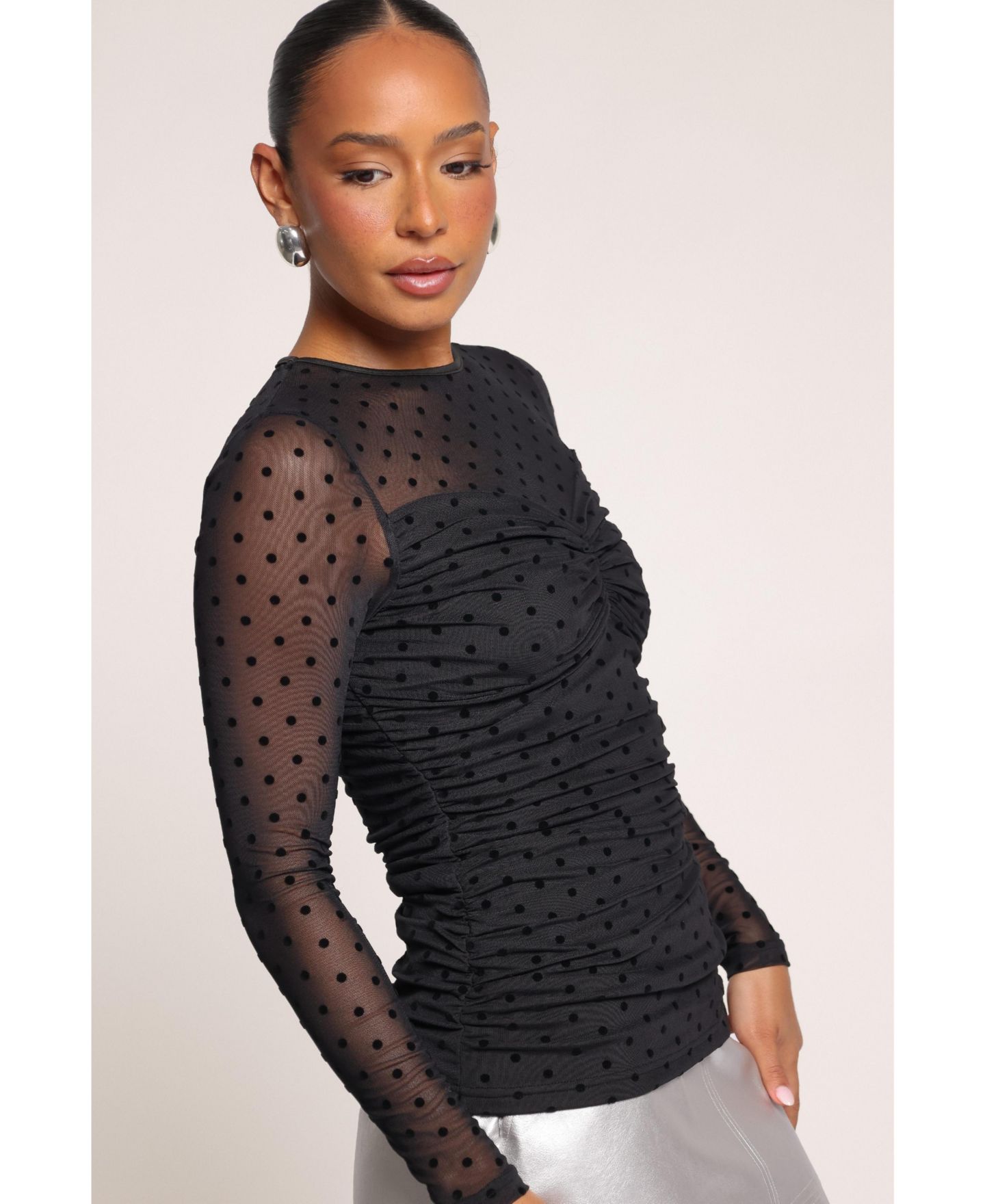 Женский топ Petal and Pup Jessie Polka-Dot Sheer Long-Sleeve, цвет: Чёрный — фото 6