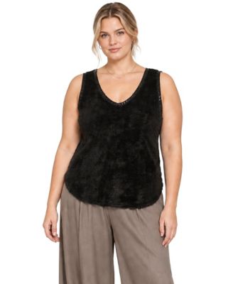 Plus Size Cozy Rib Sequin Trim V Neck Tank Top