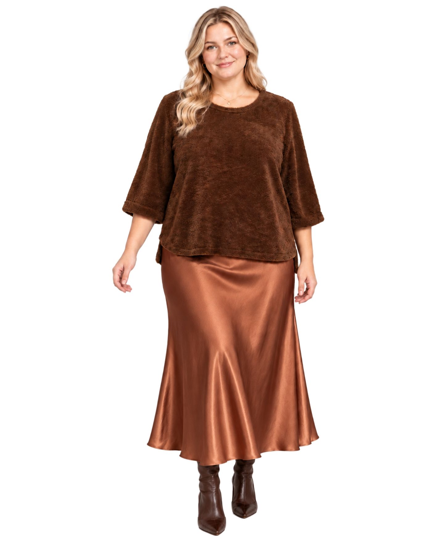 Женский топ COIN 1804 Plus Size Cozy Rib Crew Neck, цвет: Шоколадный — фото 2
