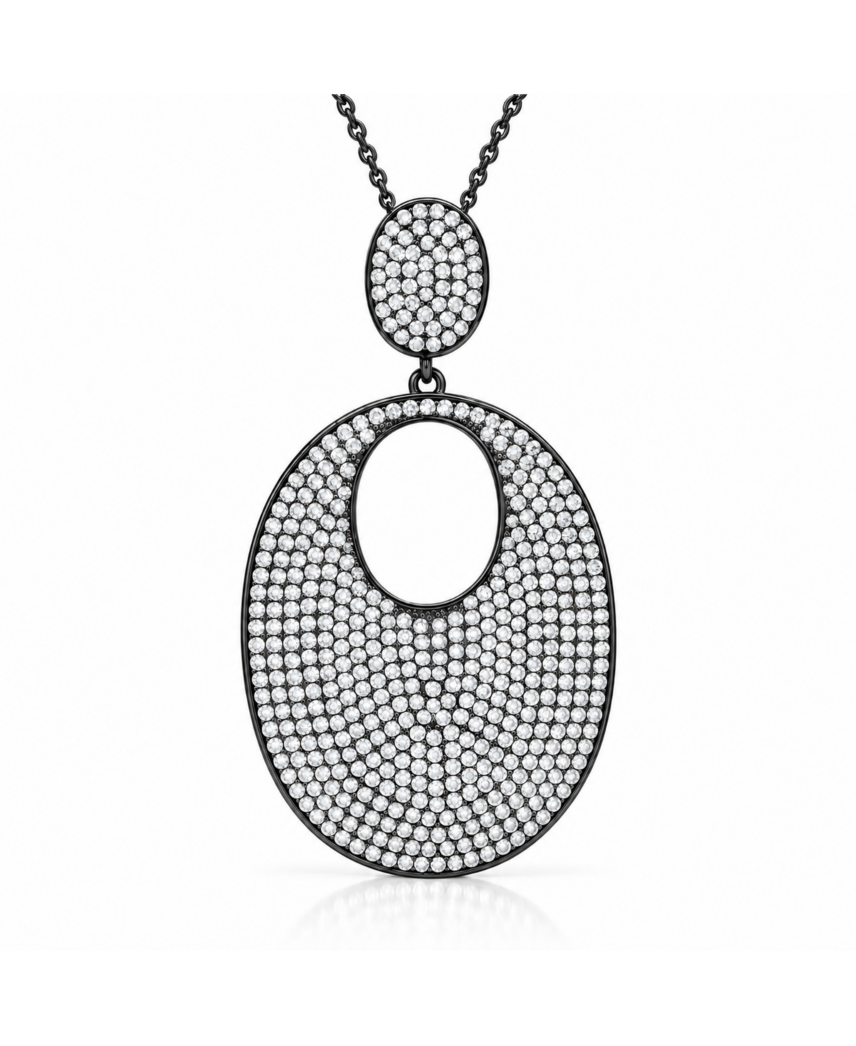 Suzy Levian New York Suzy Levian Sterling Silver Cubic Zirconia Pave Open Oval Large Disk Pendant Necklace - Blackened