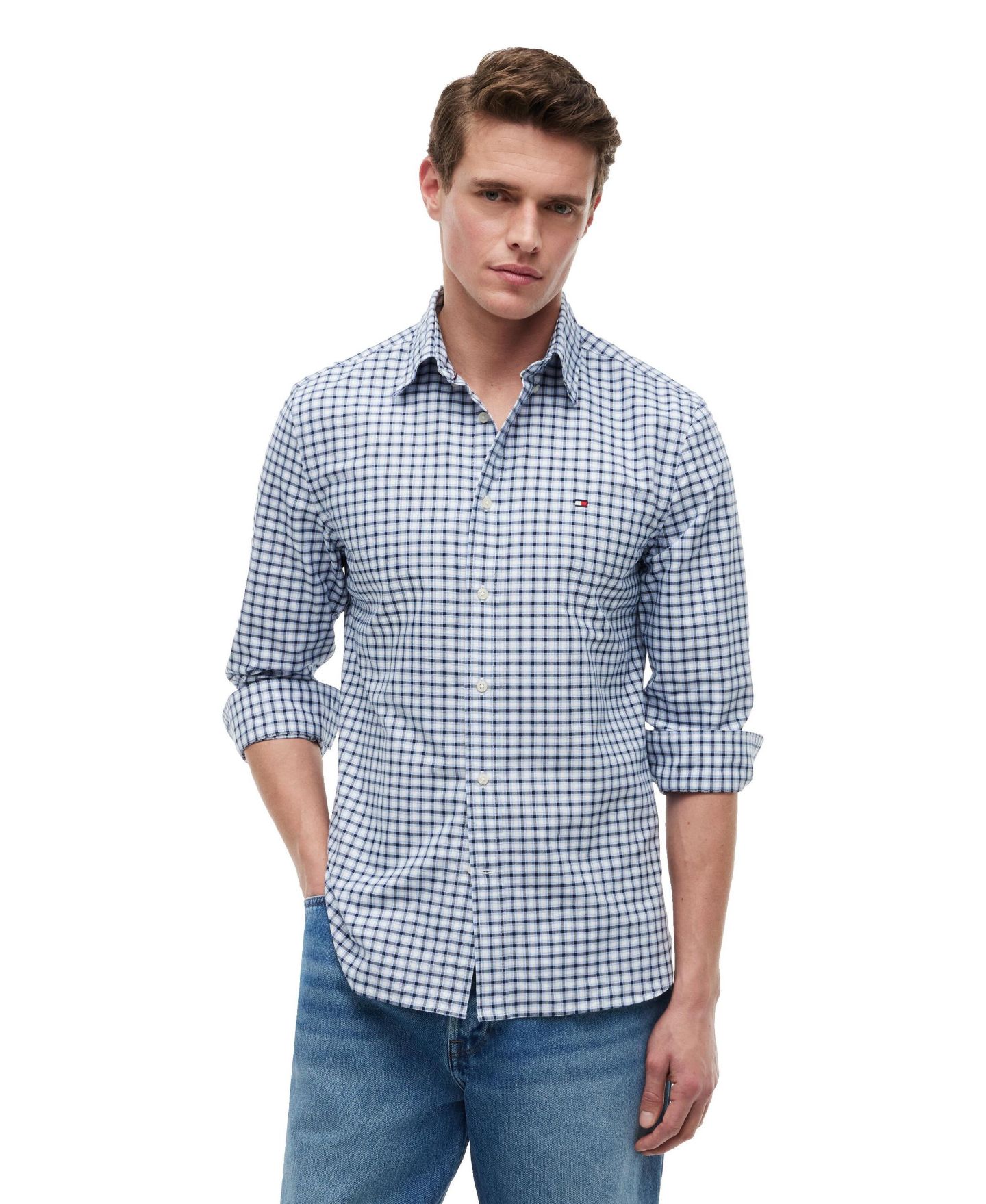 Мужская рубашка Tommy Hilfiger Heritage Oxford Small Check, цвет: Синий / Клетчатый — фото 1