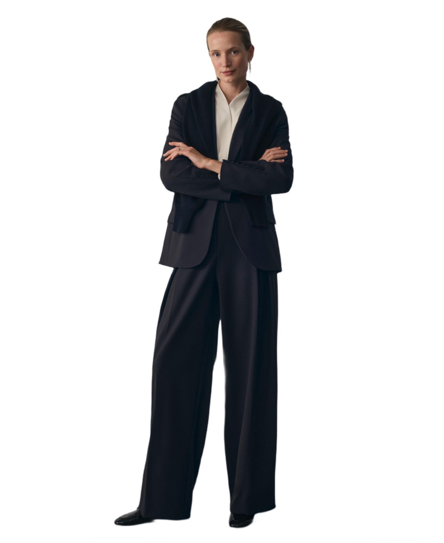 Женские брюки The Fold Cortona Pleated High-Waisted Wide-Leg Wool-Blend, цвет: Тёмно-синий — фото 2