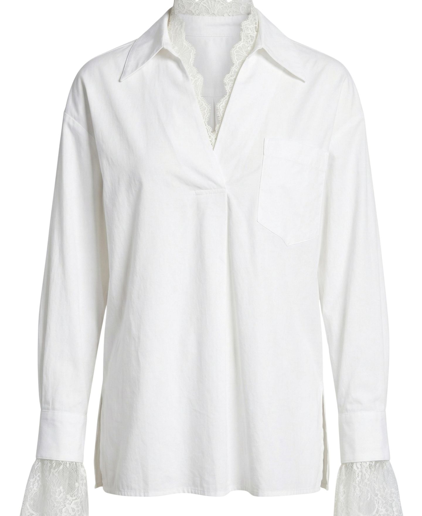Женская блузка Modenaire Lace Trim Collared V-Neck Popover, цвет: Белый — фото 7