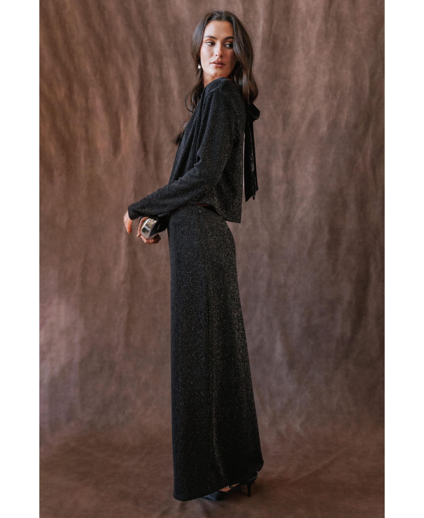 Женский комплект Petal & Pup Orla Boat Neck Long-Sleeve Maxi Top and Skirt, 2-Piece Set, цвет: Чёрный — фото 6