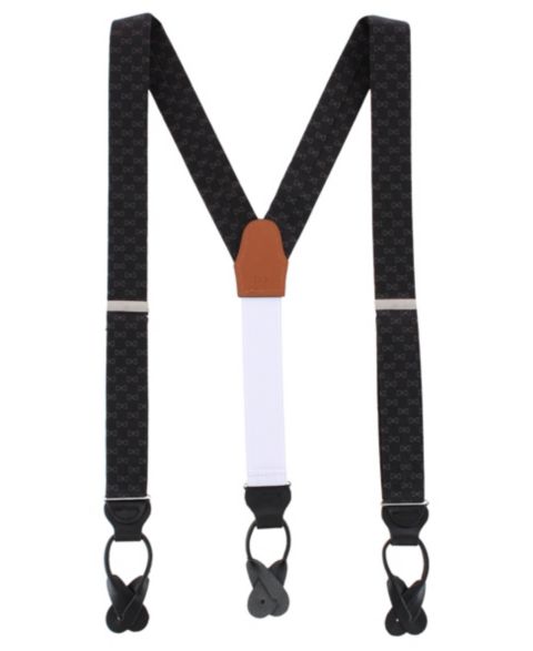 Мужские подтяжки TRAFALGAR Signature Logo Silk Leather Button End Suspenders, цвет: Чёрный