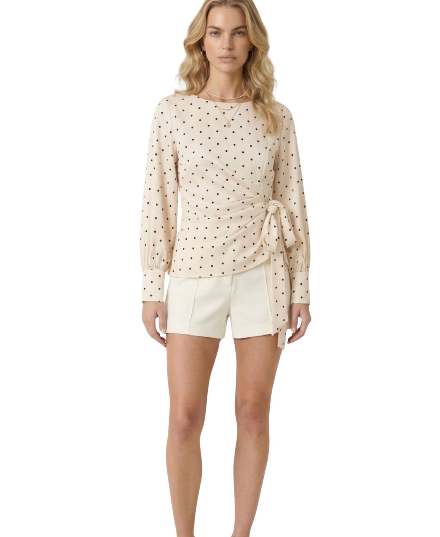 Женский топ Modenaire Polka Dot Wrap Side-Tie Boat Neck Long-Sleeve — фото 3