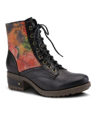 Women's Marty Hand-Painted Leather Round-Toe Mid-Heel Boots