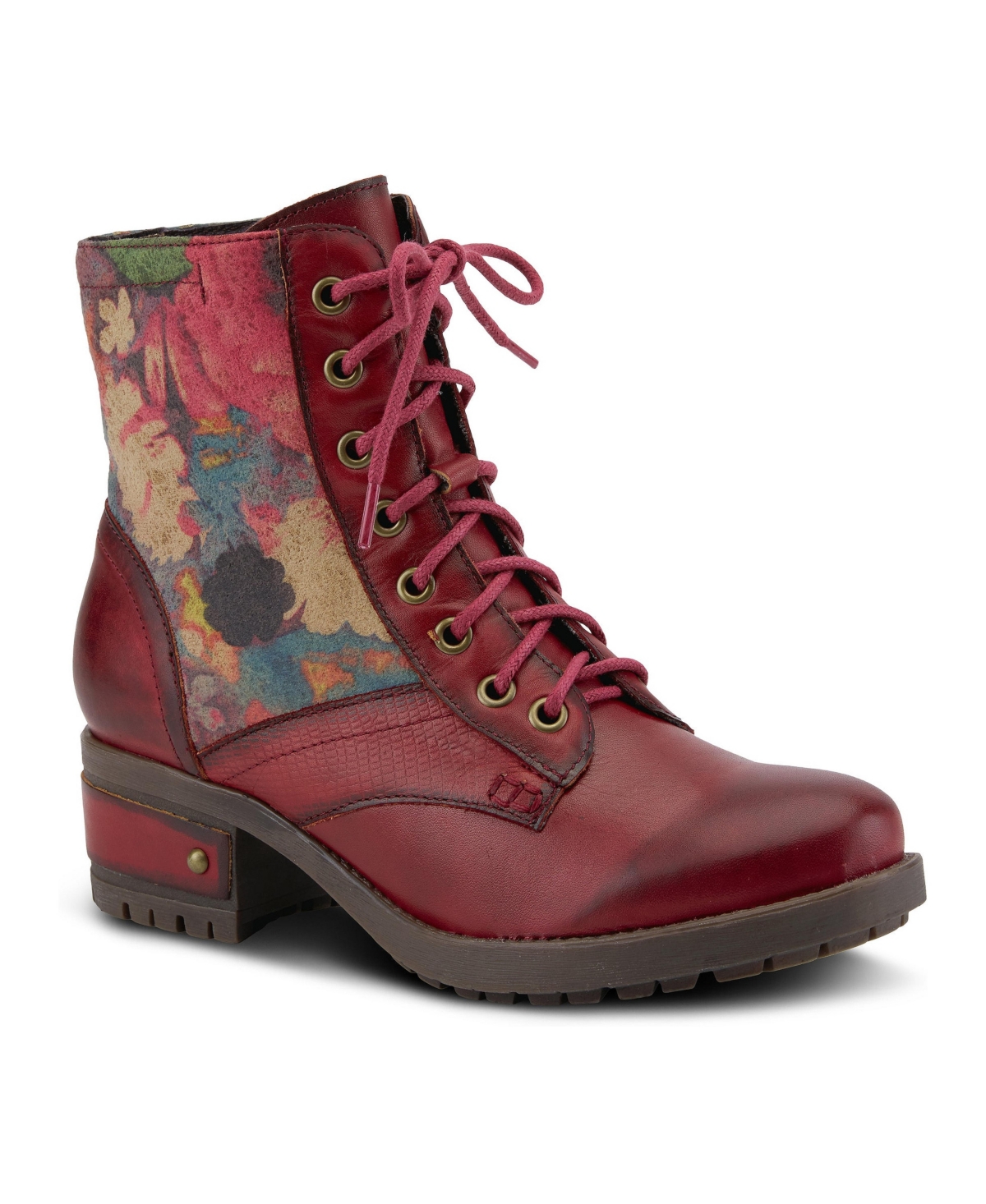 L'Artiste Women's Marty Hand-Painted Leather Round-Toe Mid-Heel Boots - Red