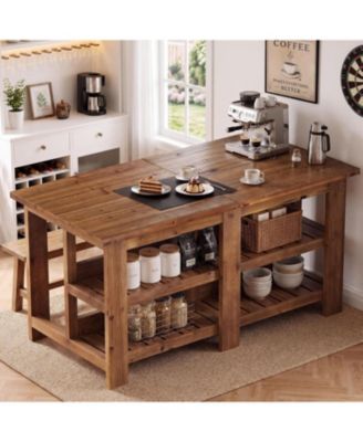 55" Kitchen Island with Seating and Storage, Stationary