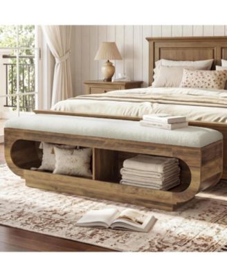 63" Upholstered End of Bed Bench,Entryway Bench with Storage