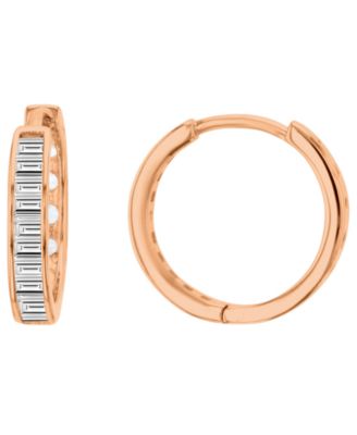Cubic Zirconia 14k Rose Gold-Plated Small Huggie Earrings
