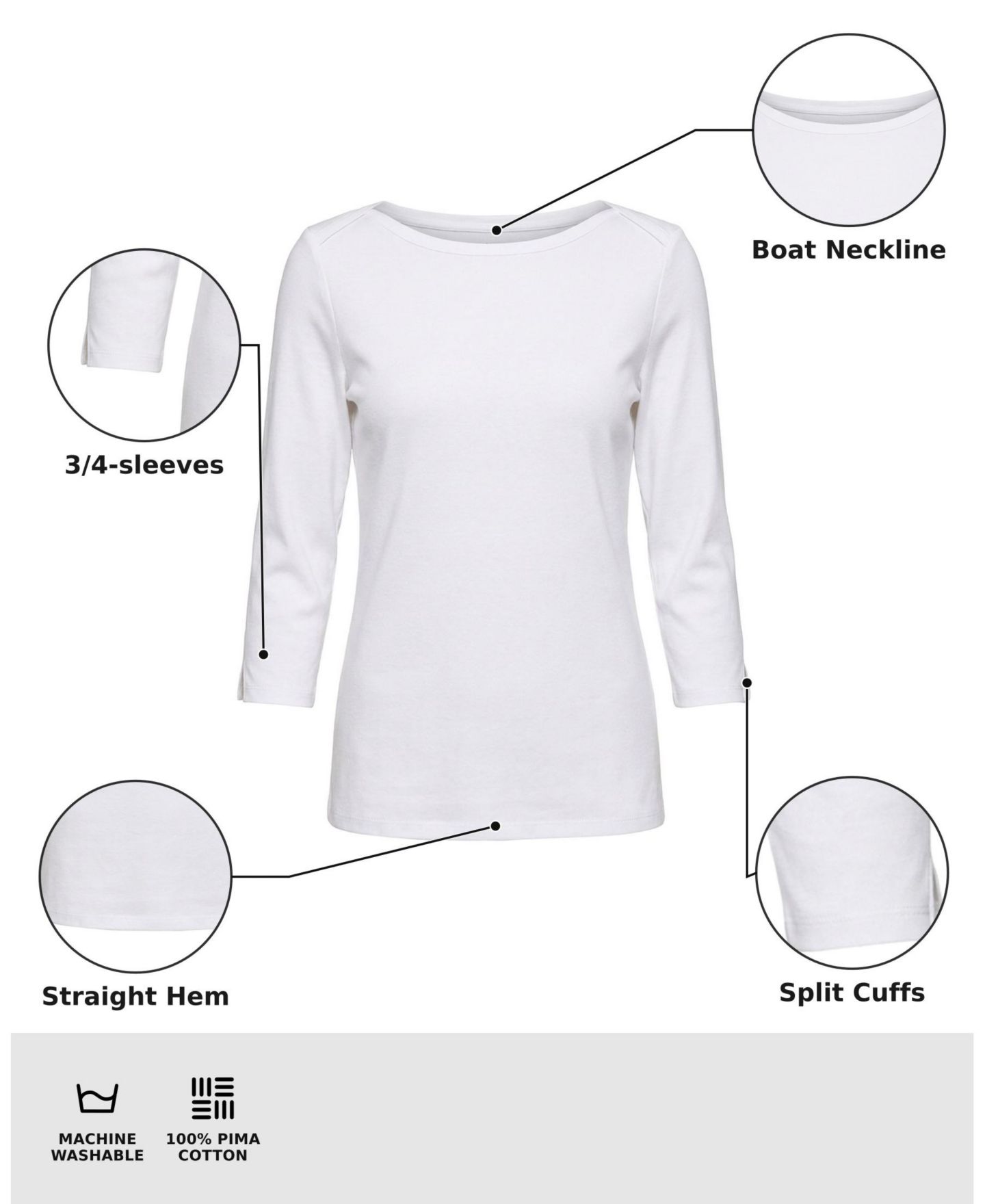 Женский топ Style & Co Petite Pima Cotton 3/4-Sleeve Boat-Neck, цвет: Яркий белый — фото 8