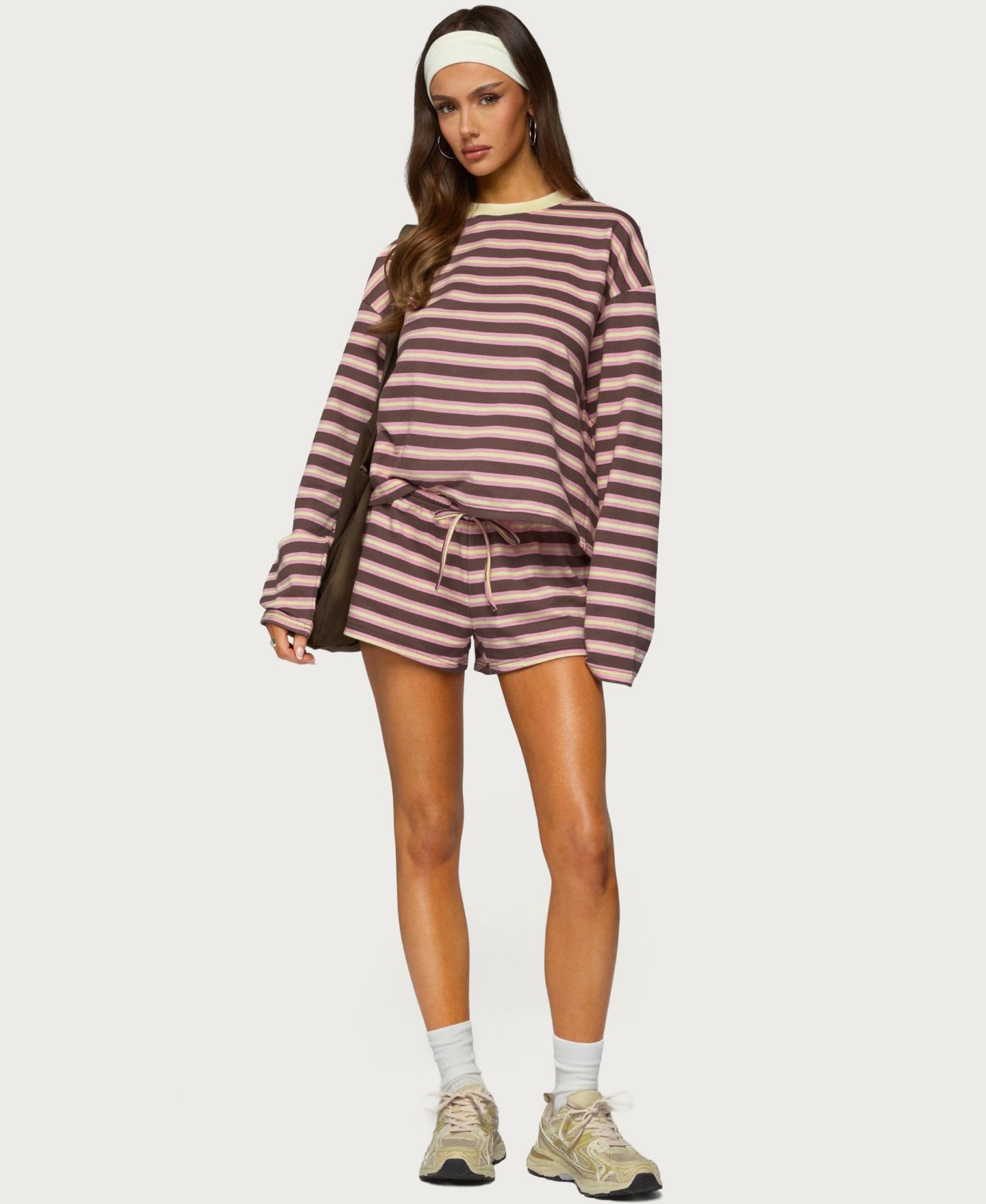 Женская футболка Edikted Blanchy Striped Long-Sleeve, цвет: Розовый коричневый — фото 5