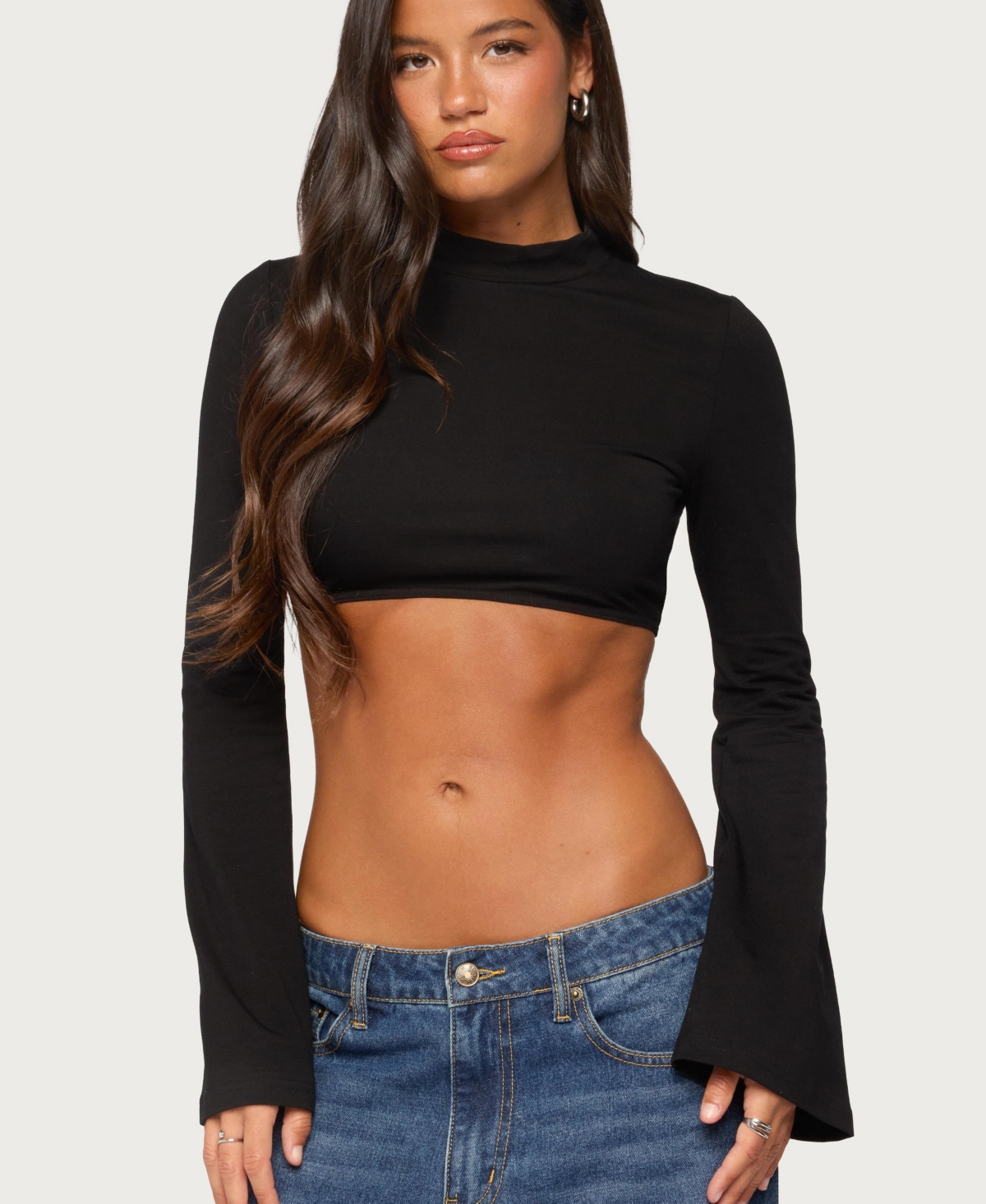 Edikted Women's Deya Mock Neck Long-Sleeve Cropped Top - Black