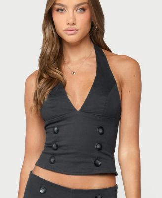 Women's Leala Halter Button Open-Back Top