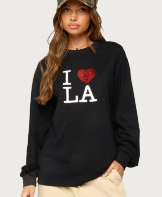 Women's Loving LA Long-Sleeve Crewneck Graphic Cotton-Blend Top