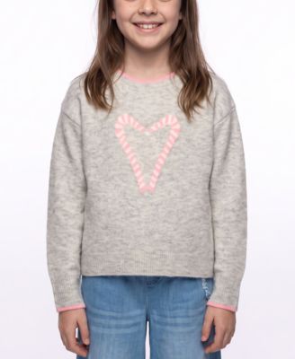 Girls' 7-16 Candy Cane Heart Long-Sleeve Crewneck Sweater