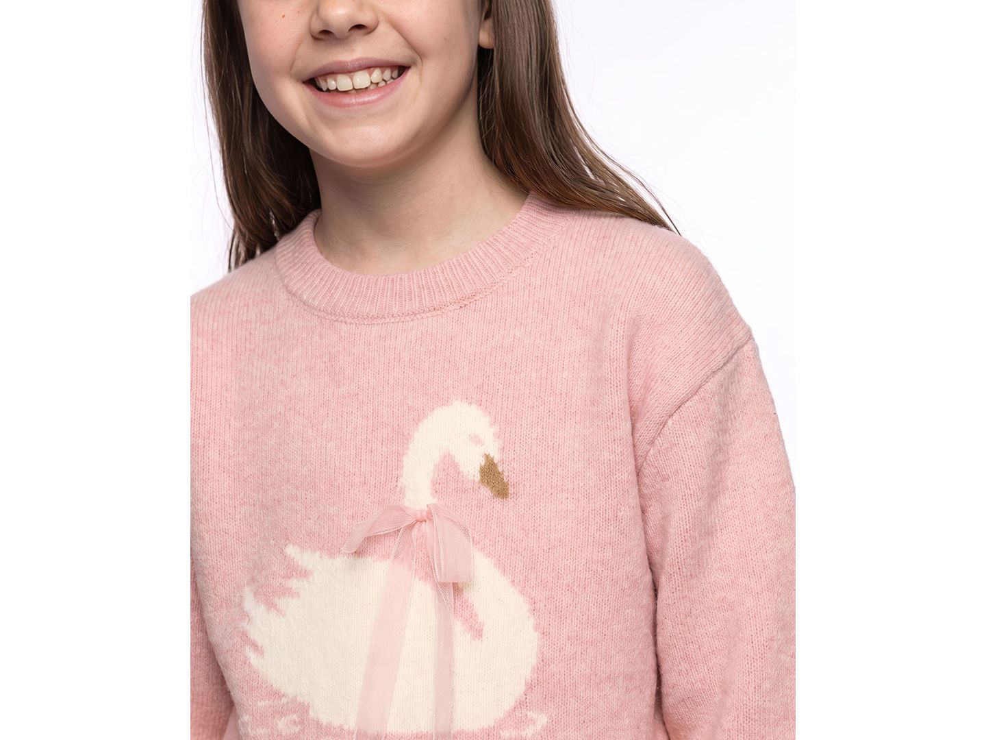 Свитер CeCe Swan Intarsia Long-Sleeve Pullover для девочек, цвет: Мягкий розовый — фото 4