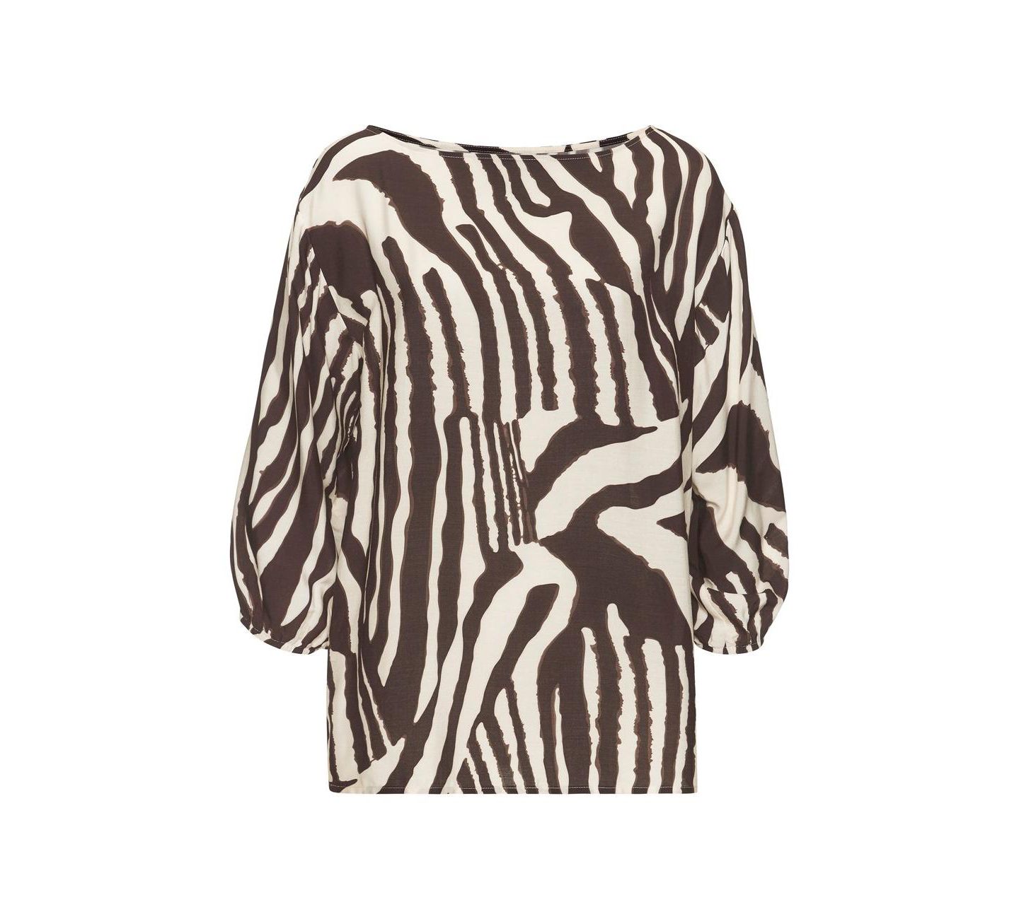 Женская блузка Lascana Abstract-Print Boat-Neck Balloon-Sleeve, цвет: Молочный / Коричневый — фото 5