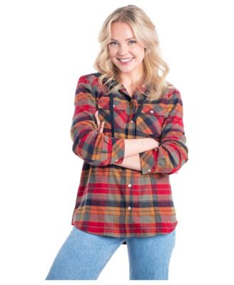 Women's Lumber Jane Plaid Hooded Long-Sleeve Button-Up Shirt
