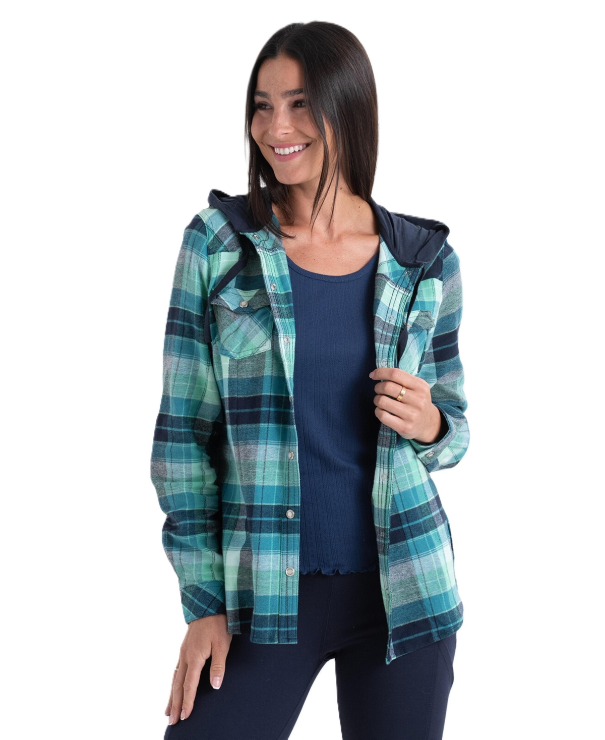 Legendary Whitetails Women's Lumber Jane Plaid Hooded Long-Sleeve Button-Up Shirt - Frozen river plaid