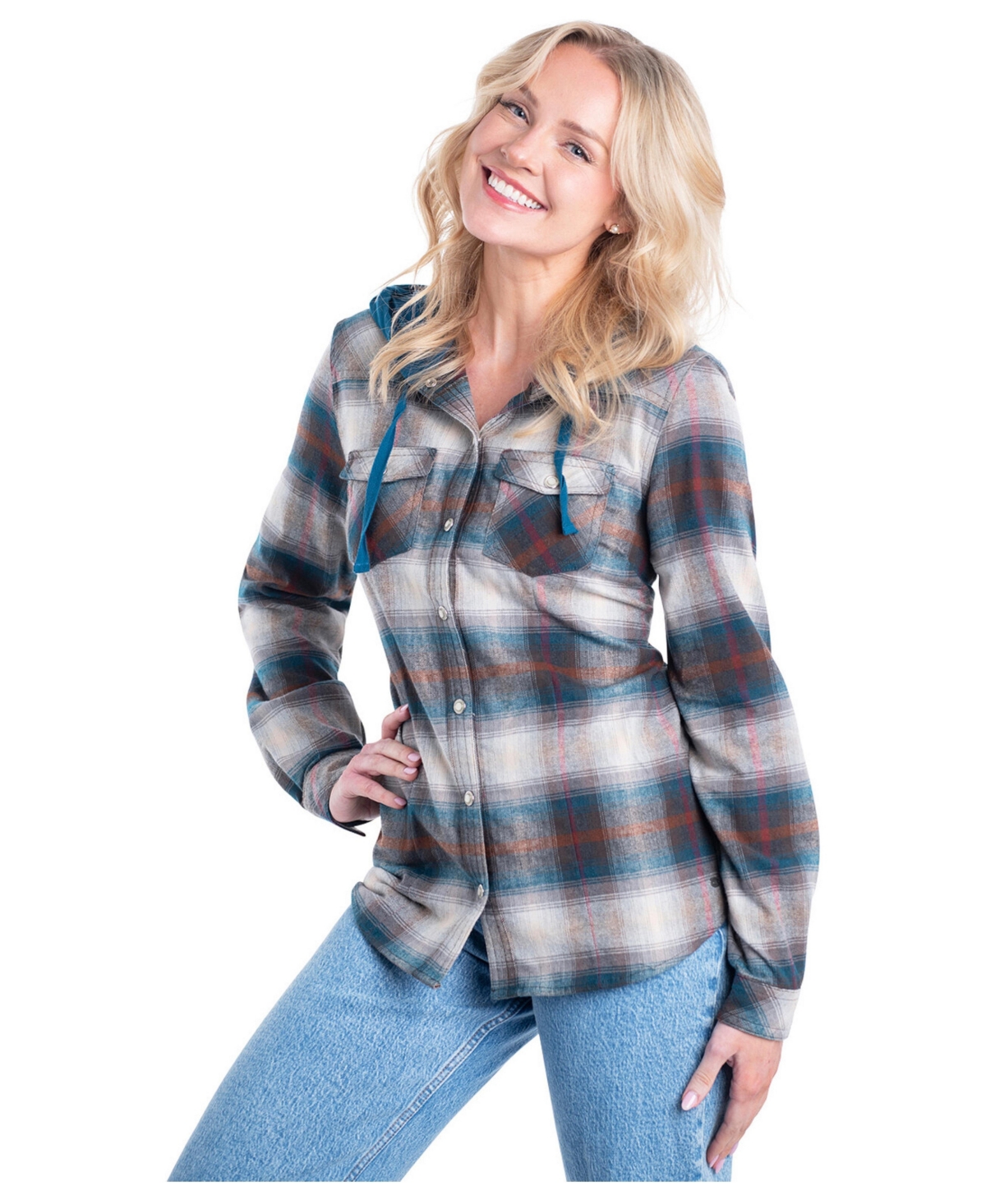 Legendary Whitetails Women's Lumber Jane Plaid Hooded Long-Sleeve Button-Up Shirt - Winter lights plaid
