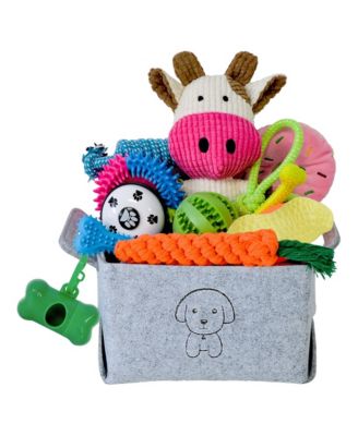Dog Chew Toy Set Rope Balls Plush Squeaky Toys Storage Basket For Small Medium Dogs