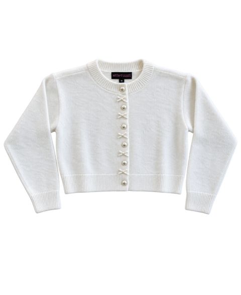 Кардиган With Jules Cropped Crewneck Imitation Pearl Bow Button для девочек, цвет: Белый