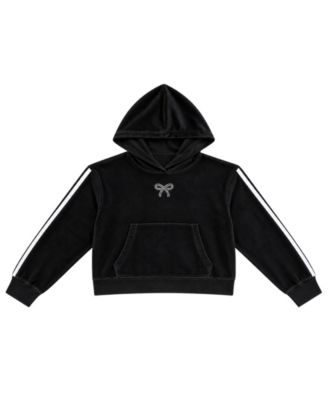 Girls' 7-16 Velour Cropped Rhinestone Bow Hoodie