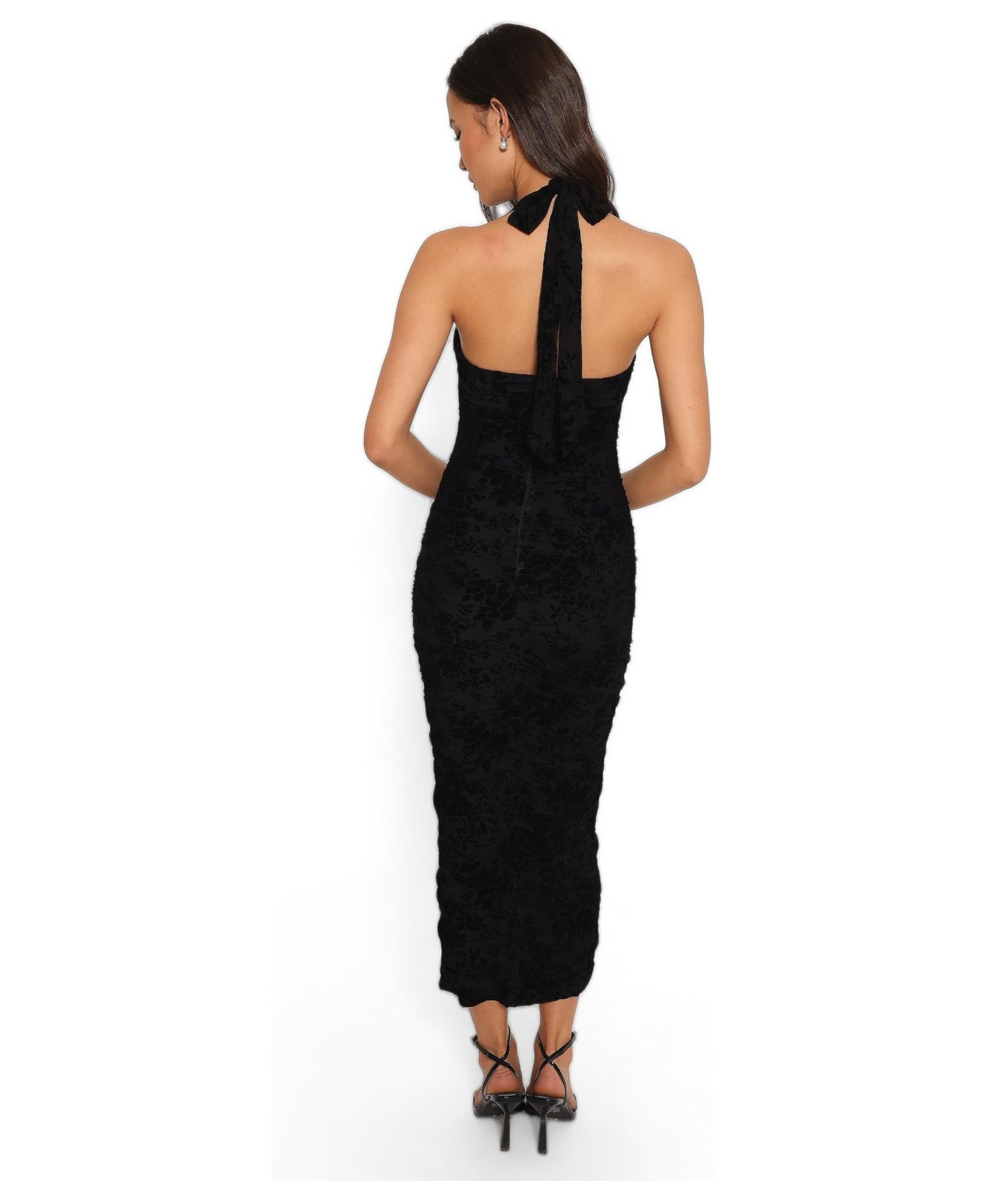 Женское платье Petal and Pup Izzie Halter Midi Floral, цвет: Чёрный бархатный с принтом — фото 3