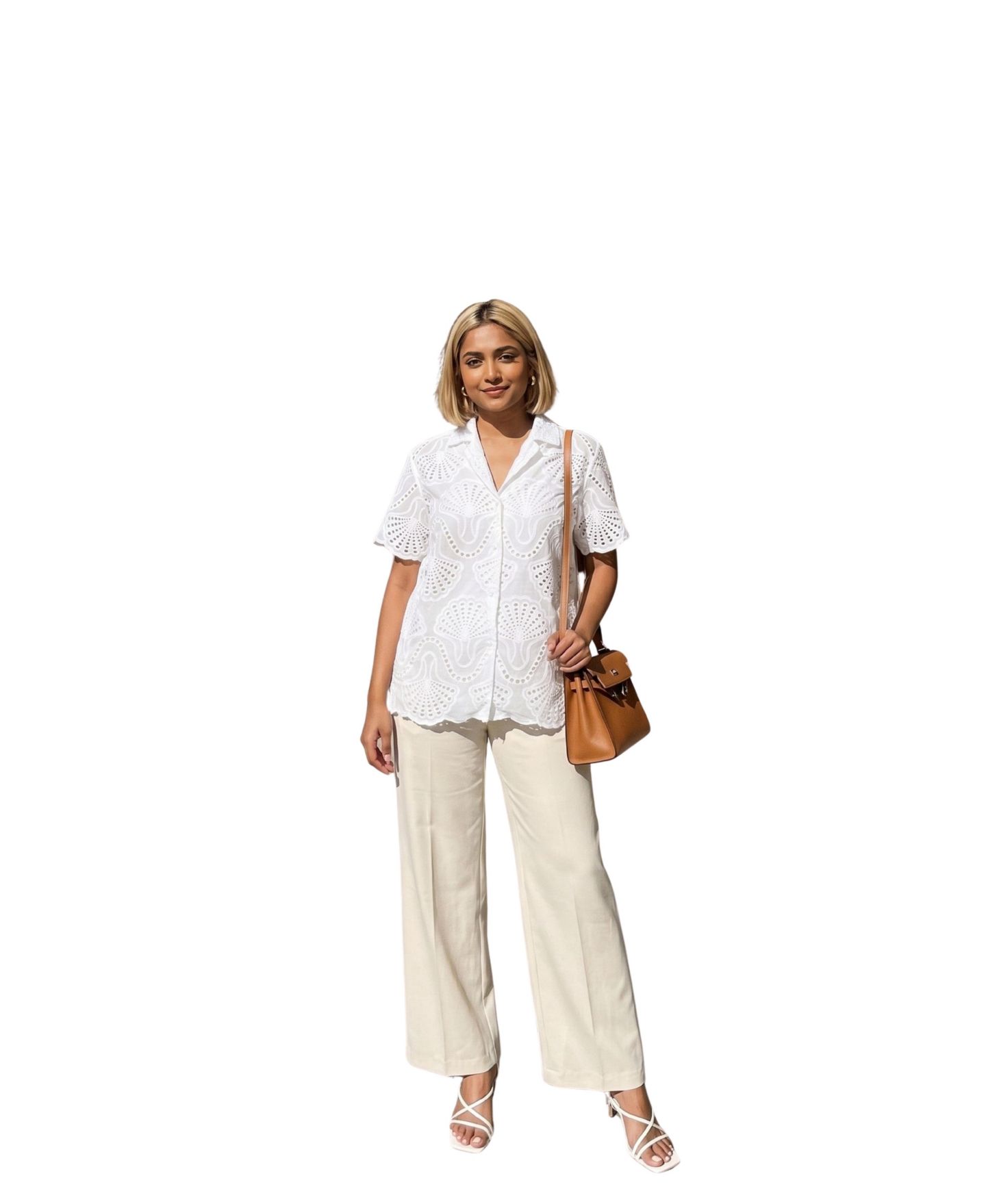 Женская рубашка Modenaire Scalloped Eyelet Shell Motif Short-Sleeve, цвет: Белый — фото 6
