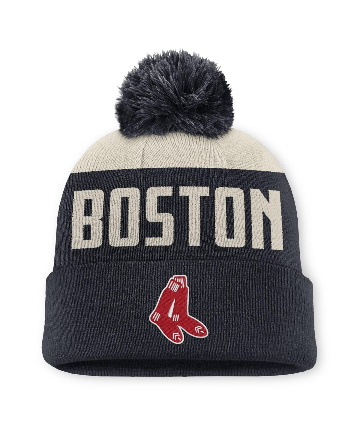 Nike Men's White/Navy Boston Red Sox Peak Standard Cuffed Knit with pom Hat - White, Navy