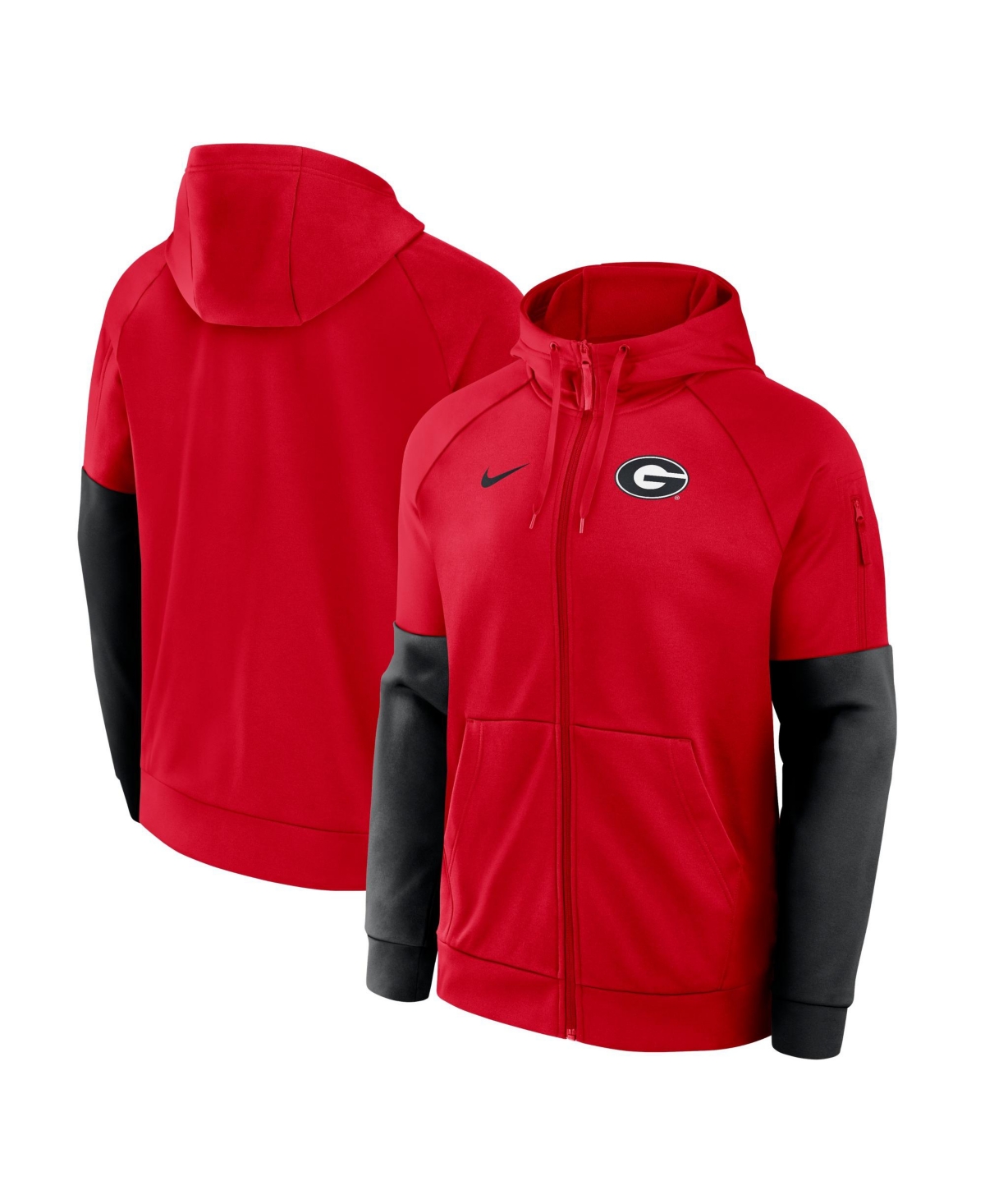 Nike Men's Red Georgia Bulldogs Primetime Primary Logo Therma-fit Raglan Full-Zip Hoodie - Red, Black