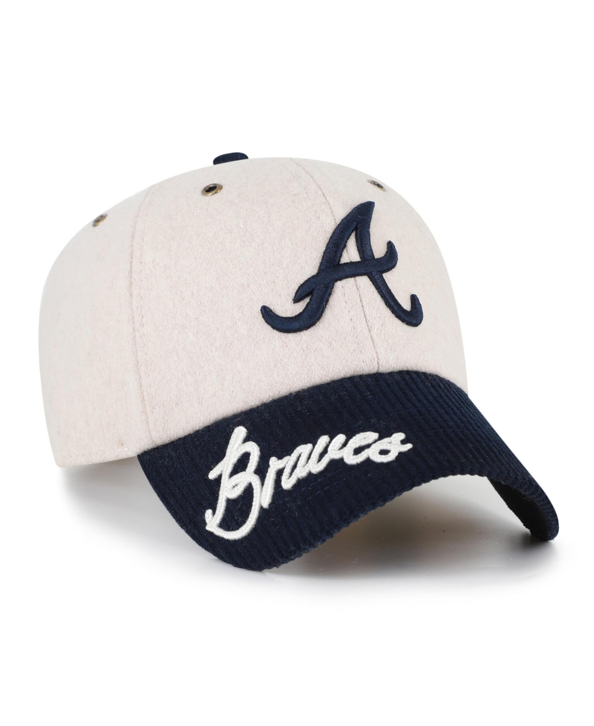 '47 Brand Men's Natural/Navy Atlanta Braves Rope Script Clean Up Adjustable Hat - Natural, Navy