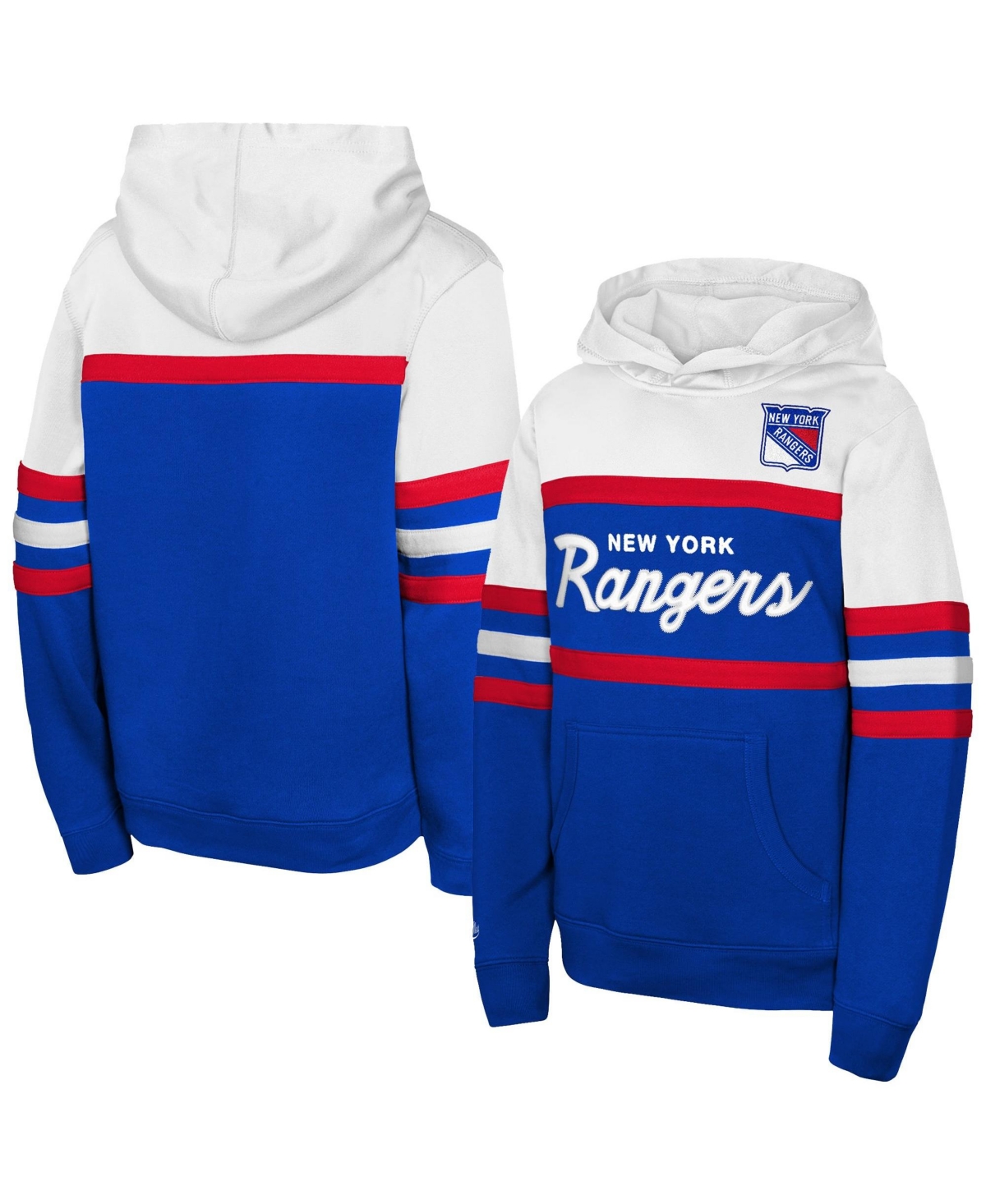 Mitchell & Ness Big Boys' and Girls' Blue New York Rangers Head Coach Hoodie - Blue, White