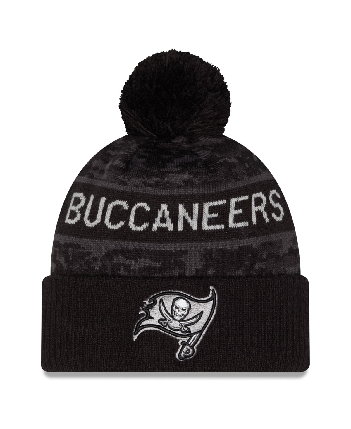 New Era Men's Black Tampa Bay Buccaneers 2026 Salute To Service Cuffed Knit with Pom Hat - Black
