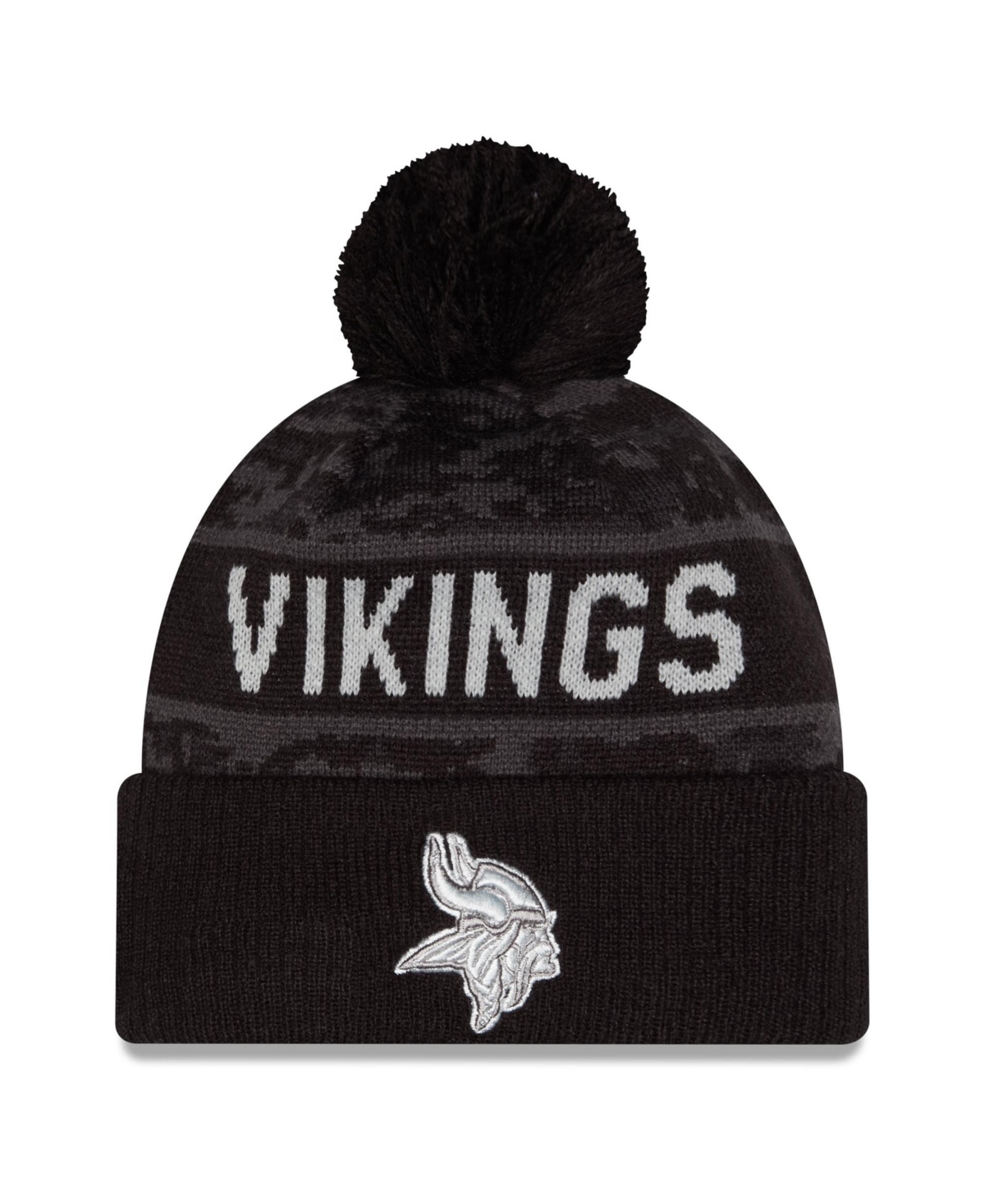 New Era Men's Black Minnesota Vikings 2026 Salute To Service Cuffed Knit with Pom Hat - Black