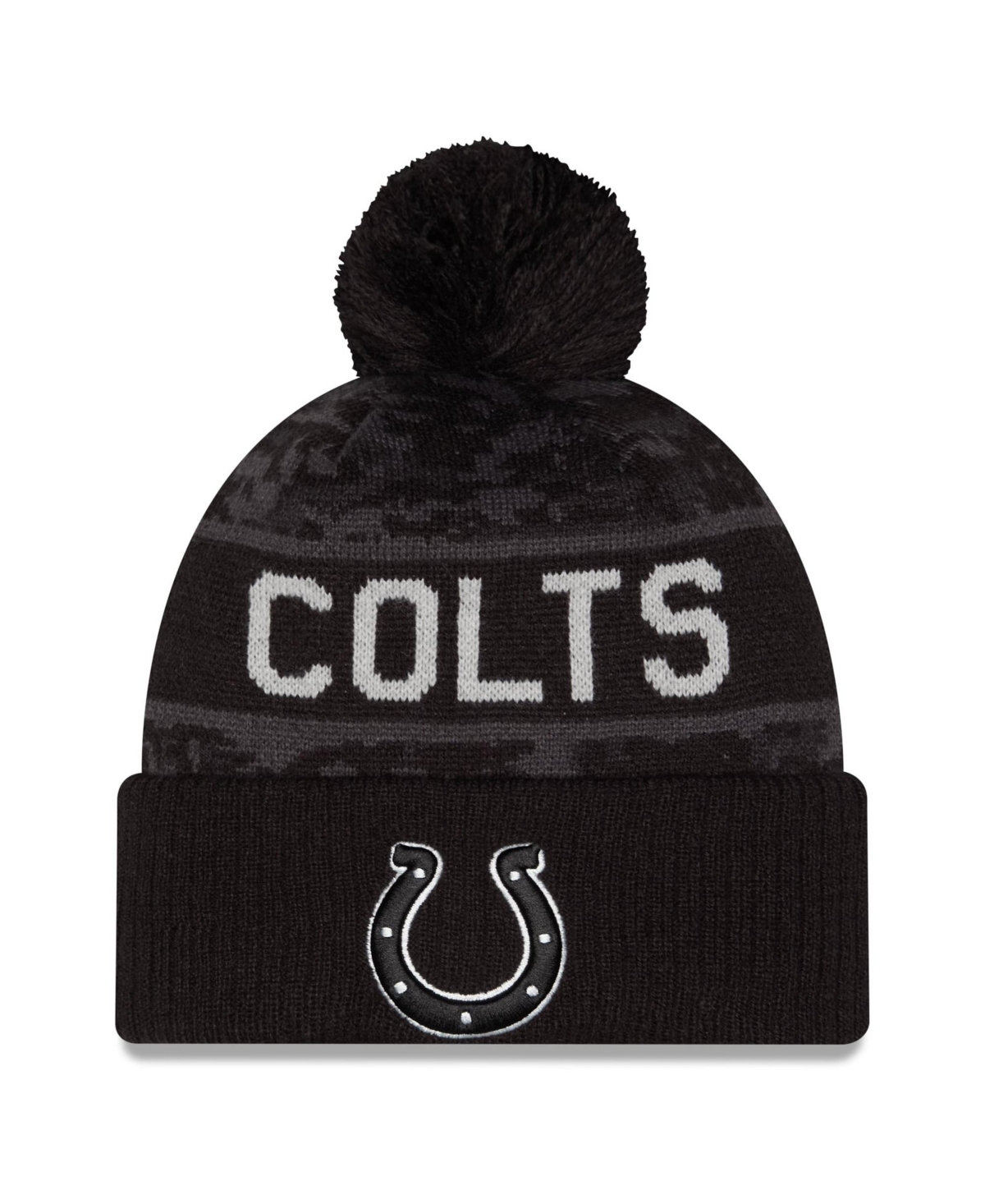 New Era Men's Black Indianapolis Colts 2026 Salute To Service Cuffed Knit with pom Hat - Black
